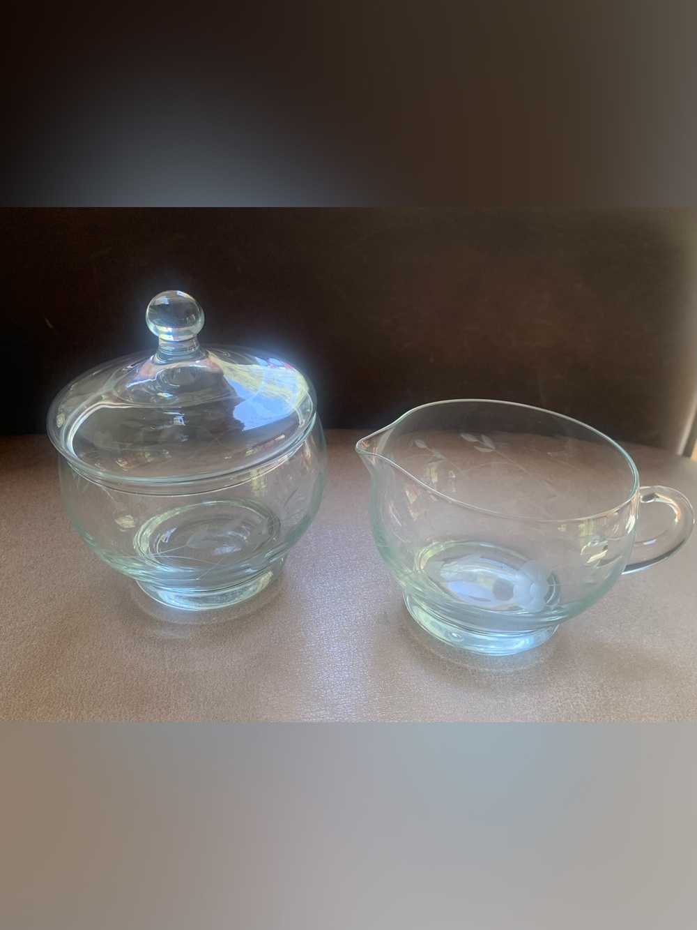 Vintage Princess House Heritage Sugar Bowl Lid & Creamer Etched Glass Set